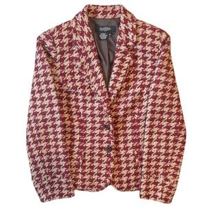 Vintage 90s Peck & Peck Petite Tweed Blazer Burgundy Cream Autumn Academia